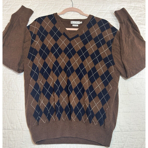 Peter Millar Other - Peter Millar Sweater Mens large Brown Blue Argyle Wool Cashmere Lightweight